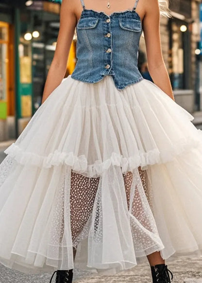 White Ruffled Exra Large Hem Tulle Beach Skirts Spring
