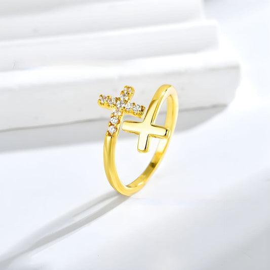 Holy Double Cross Ring - (adjustable)