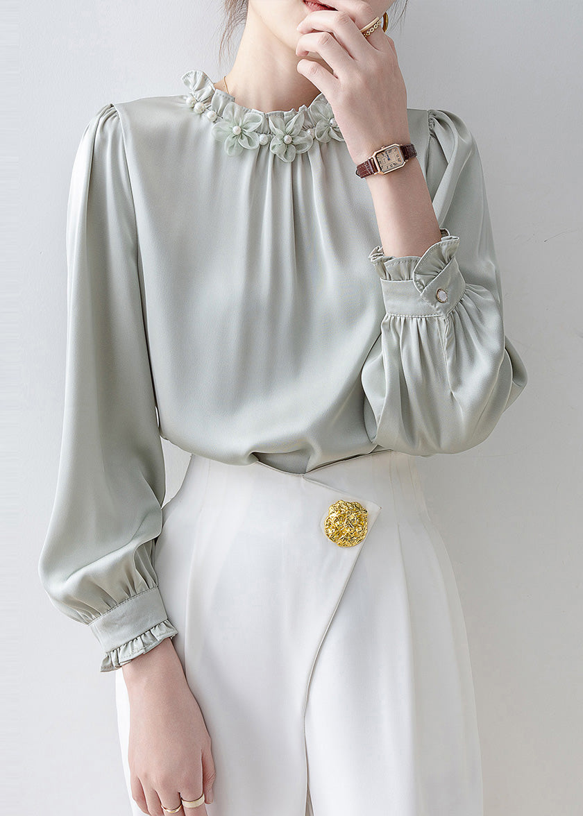 Unique Light Blue Ruffled Chiffon Shirts Spring