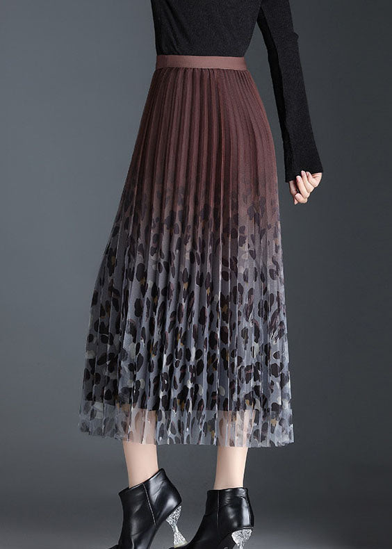 Style Chocolate High Waist Gradient Color a Line Fall Skirt
