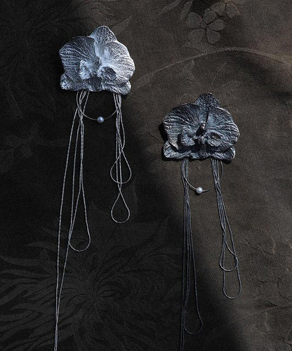 Silk Alloy Moth Orchid Tassel Drop Earrings