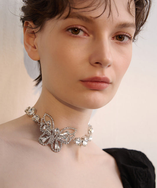 White Butterfly Sparkling Zircon Choker