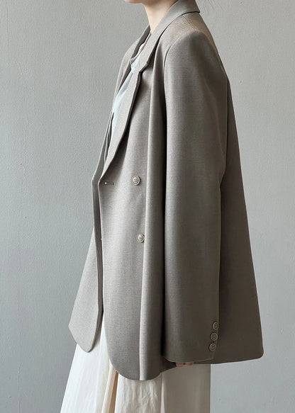 Italian Grey Coffee Notched Pockets Suit Coat Autumn