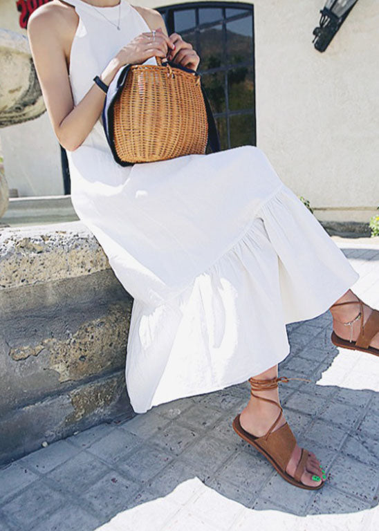 Diy White Wrinkled Patchwork Cotton Holiday Dresses Sleeveless