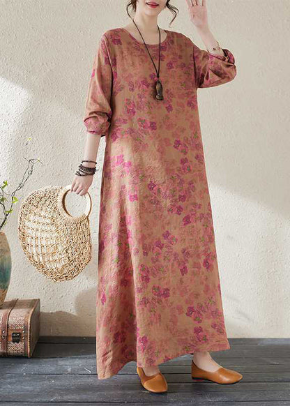 Red O-neck Maxi Holiday Dresses Long Sleeve