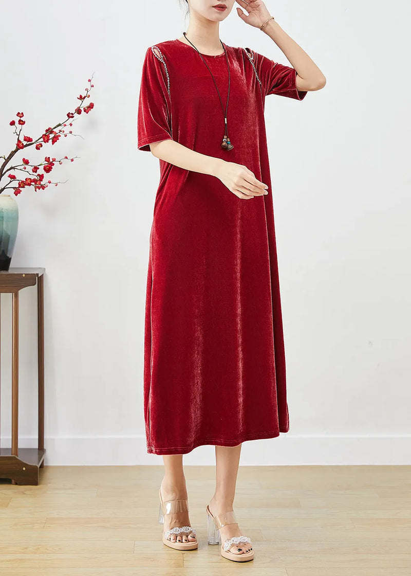 Handmade Mulberry Cold Shoulder Silk Velour Long Dress Fall