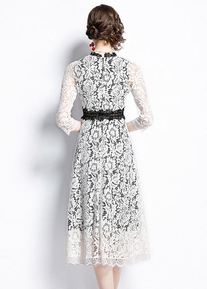 White O-neck Patchwork Lace Party Dress Bracelet Sleeve