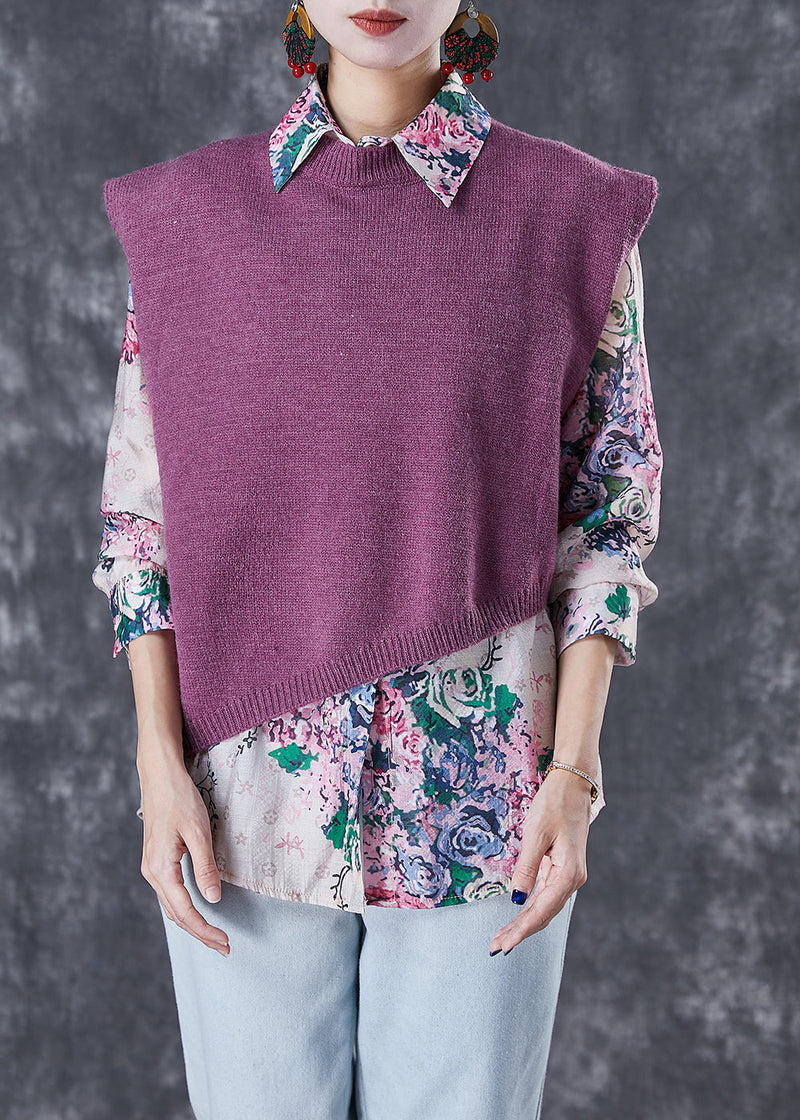 Modern Asymmetrical Print Knit Vest and Shirts Two-piece Set Fall