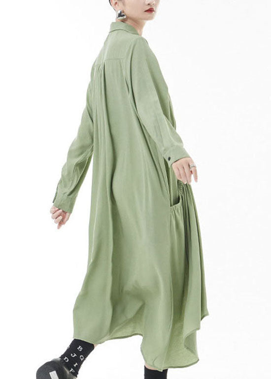 Green Peter Pan Collar Chiffon Shirt Dresses Spring