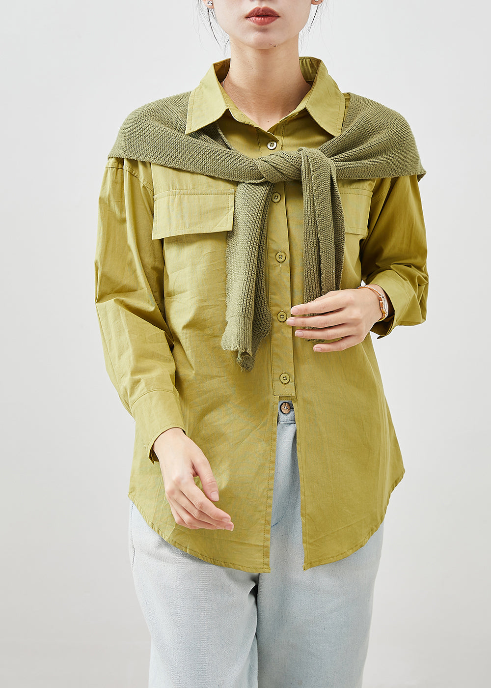 Green Oversized Gift Shawl Cotton Shirts Fall