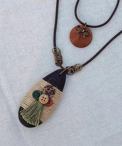 Coffee Weaving Water Drop Sweater Pendant Necklace