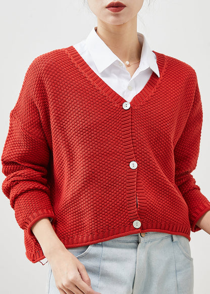 Red Button Down Knit Loose Cardigan Spring
