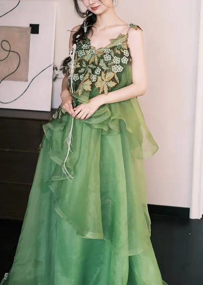 Organic Green Asymmetrical Exra Large Hem Silk Vestidos Dress Summer