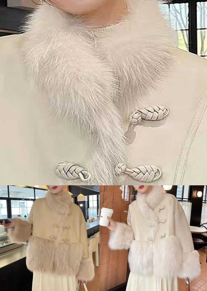 Khaki Button Patchwork Duck Down Down Coats Fur Collar Winter