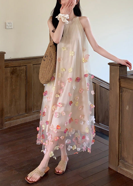 Apricot Oversized Decorated Tulle Holiday Dresses Sleeveless
