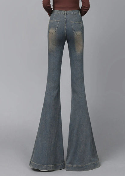 Navy High Waist With Pockets Denim Flare Bottoms Spring