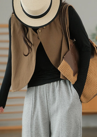 Simple Black O-neck Button Waistcoat Sleeveless