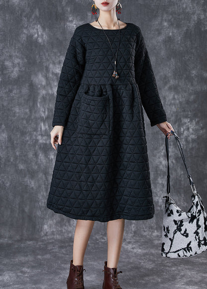 Black Thick Fine Cotton Filled Dress Winter