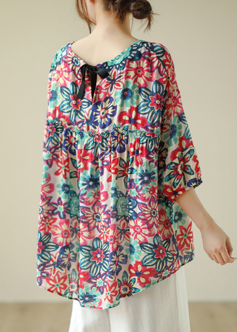Handmade O-neck Print Low High Design Shirts Half Sleeve