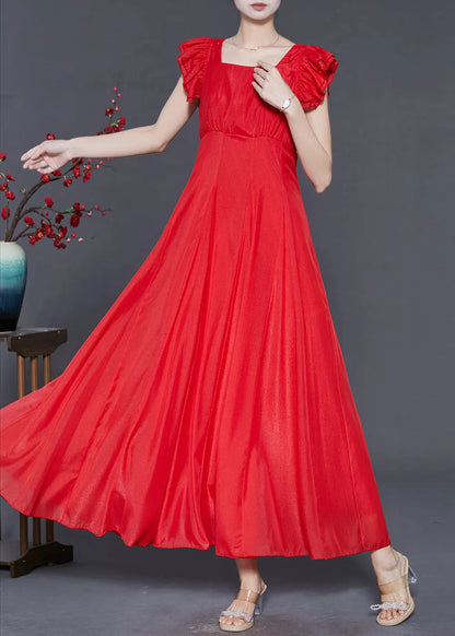 Red Exra Large Hem Chiffon Long Dress Butterfly Sleeve