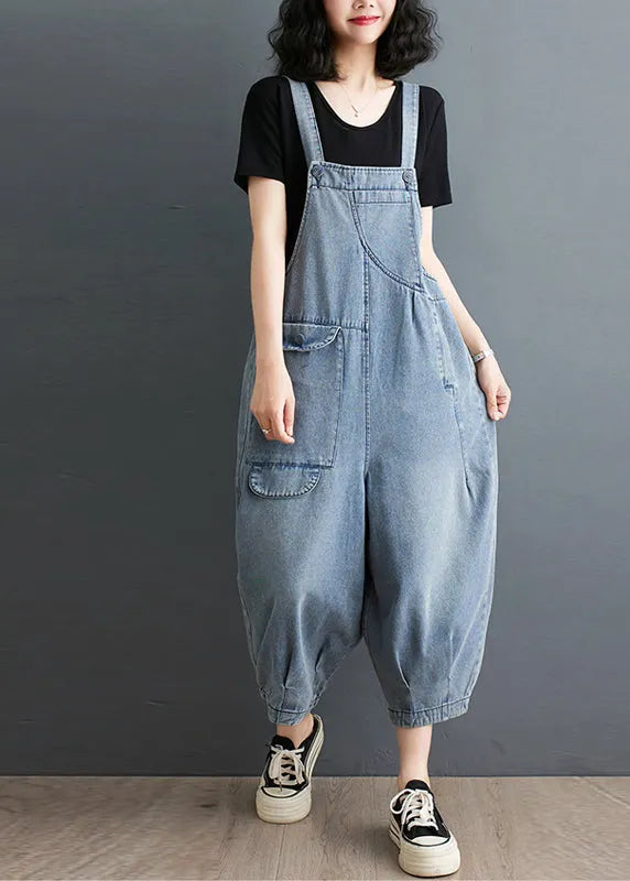 Fine Black Oversized Denim Overalls Jumpsuit Summer