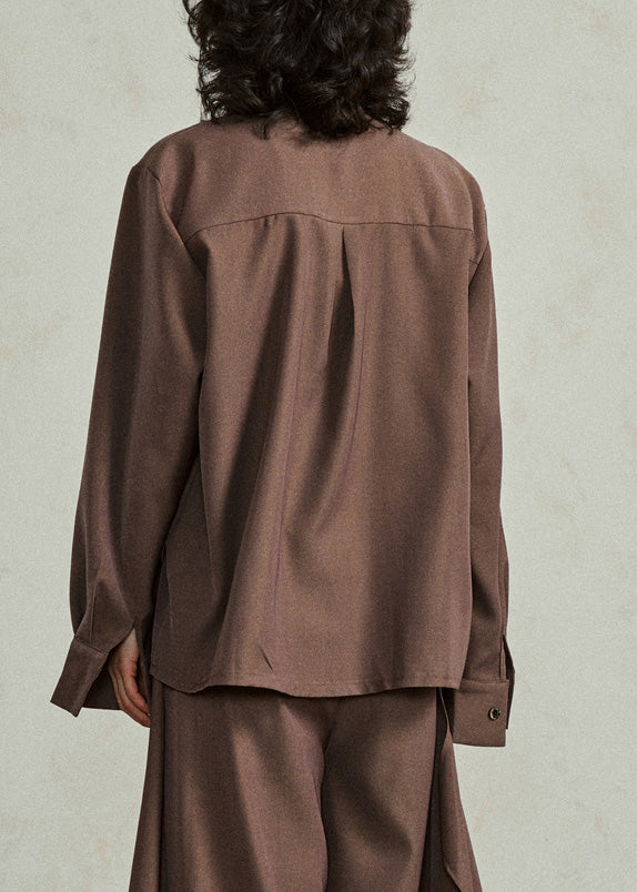 Fine Coffee Asymmetrical Button Cotton Shirt Lantern Sleeve Spring
