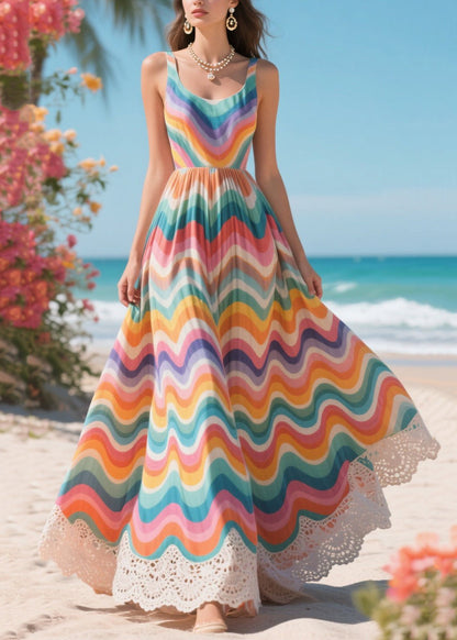 Rainbow Lace Patchwork Exra Large Hem Chiffon Sundress Summer