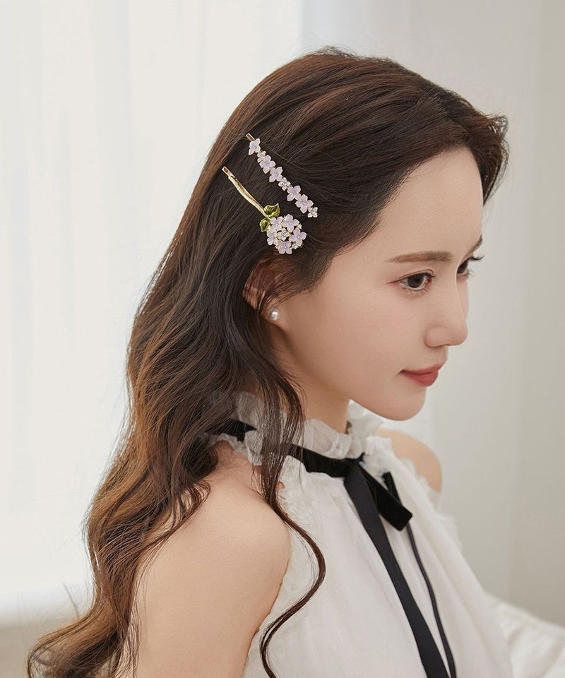 Stylish Purple Alloy Crystal Zircon Drip Glaze Hairpin