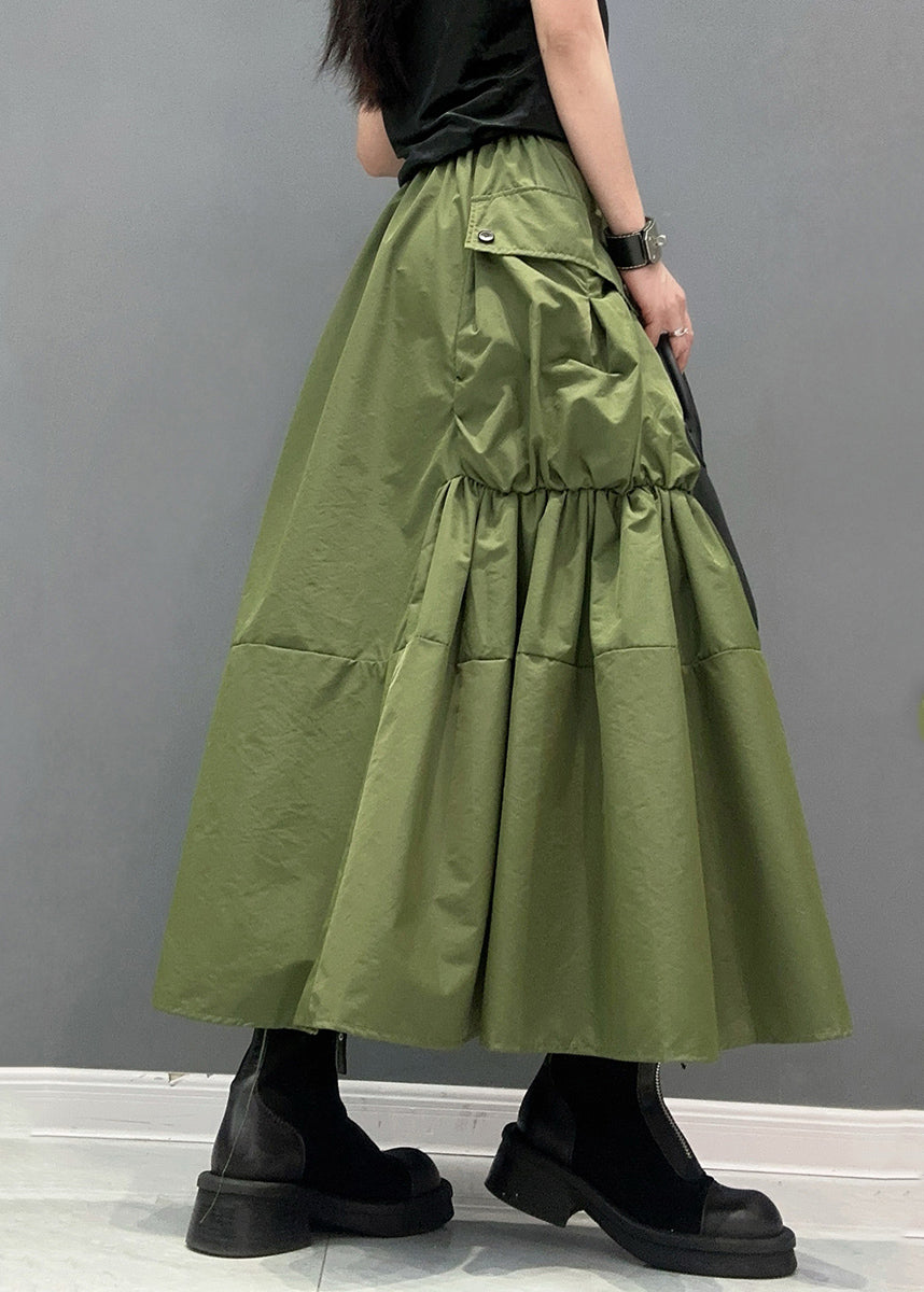 Green Pockets Patchwork Elastic Waist Maxi Skirts Summer