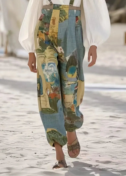 Sky Blue Print Oversized Cotton Jumpsuit Summer