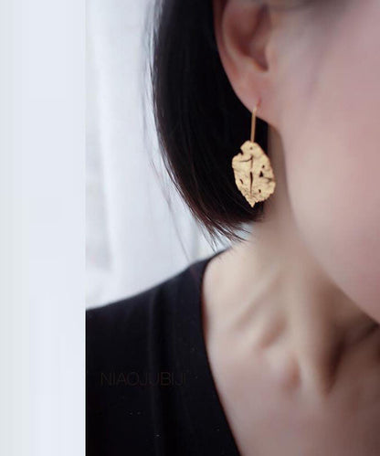 Khaki Copper Overgild Maple Leaf Drop Earrings