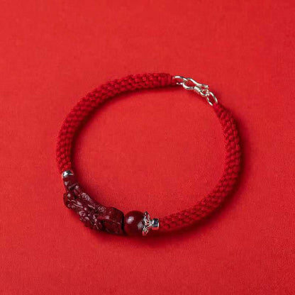Buddha Stones Handcrafted Pixiu Cinnabar Wealth Luck Braided Bracelet