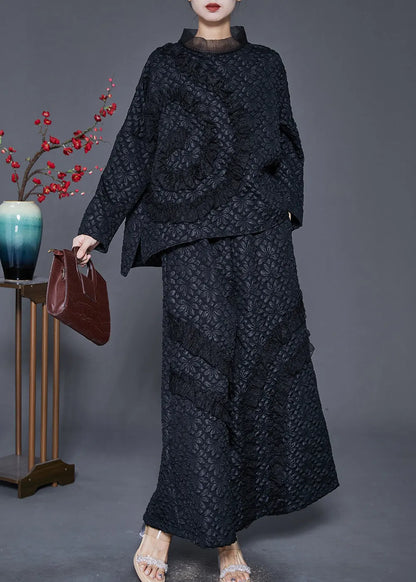 Diy Black Ruffled Patchwork Warm Fleece Two Pieces Set Winter