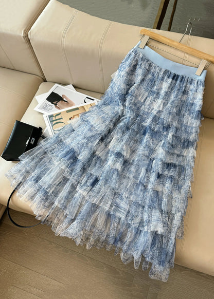 Blue Tie Dye Layered Tulle Skirt Summer