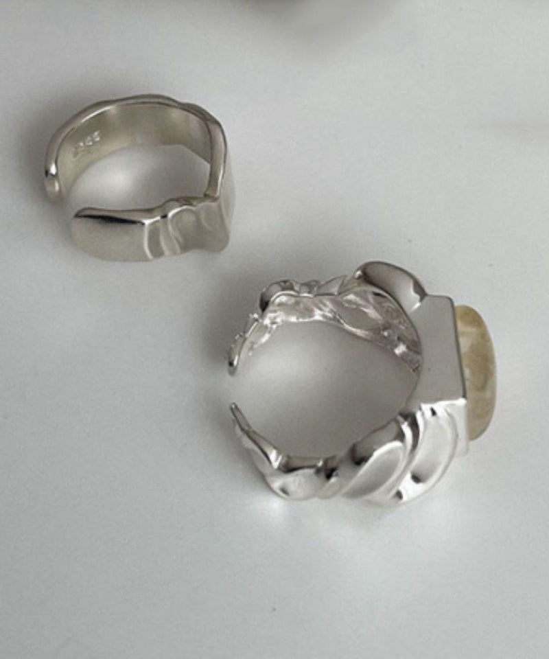 New Silk Sterling Silver Wrapped Silk Candy and Wrinkled Edges and Corners Rings Two Piece Set