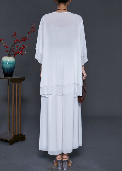 White Layered Chiffon Two Pieces Set Oversized Summer