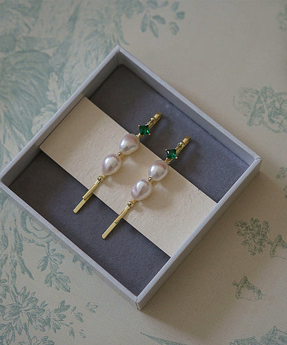 Gold Alloy Zircon Pearl Emerald a Pair Hairpin