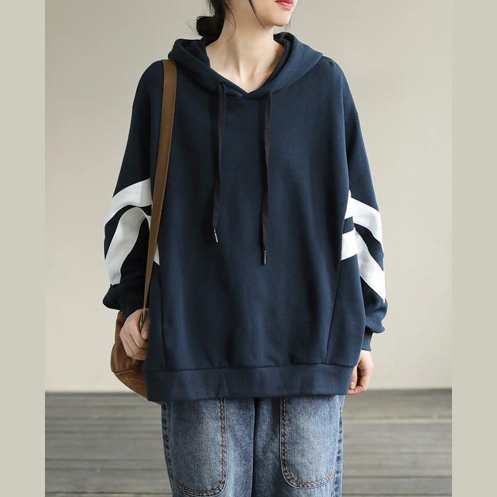 Diy Hooded Cotton Spring Linen Tops Blouses Design Navy Shirt