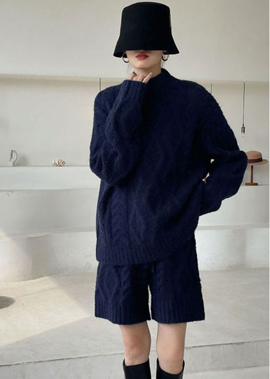 Navy Cozy Knit Two Pieces Set Winter