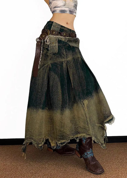 High Waist Asymmetrical Patchwork Denim Maxi Skirt Summer