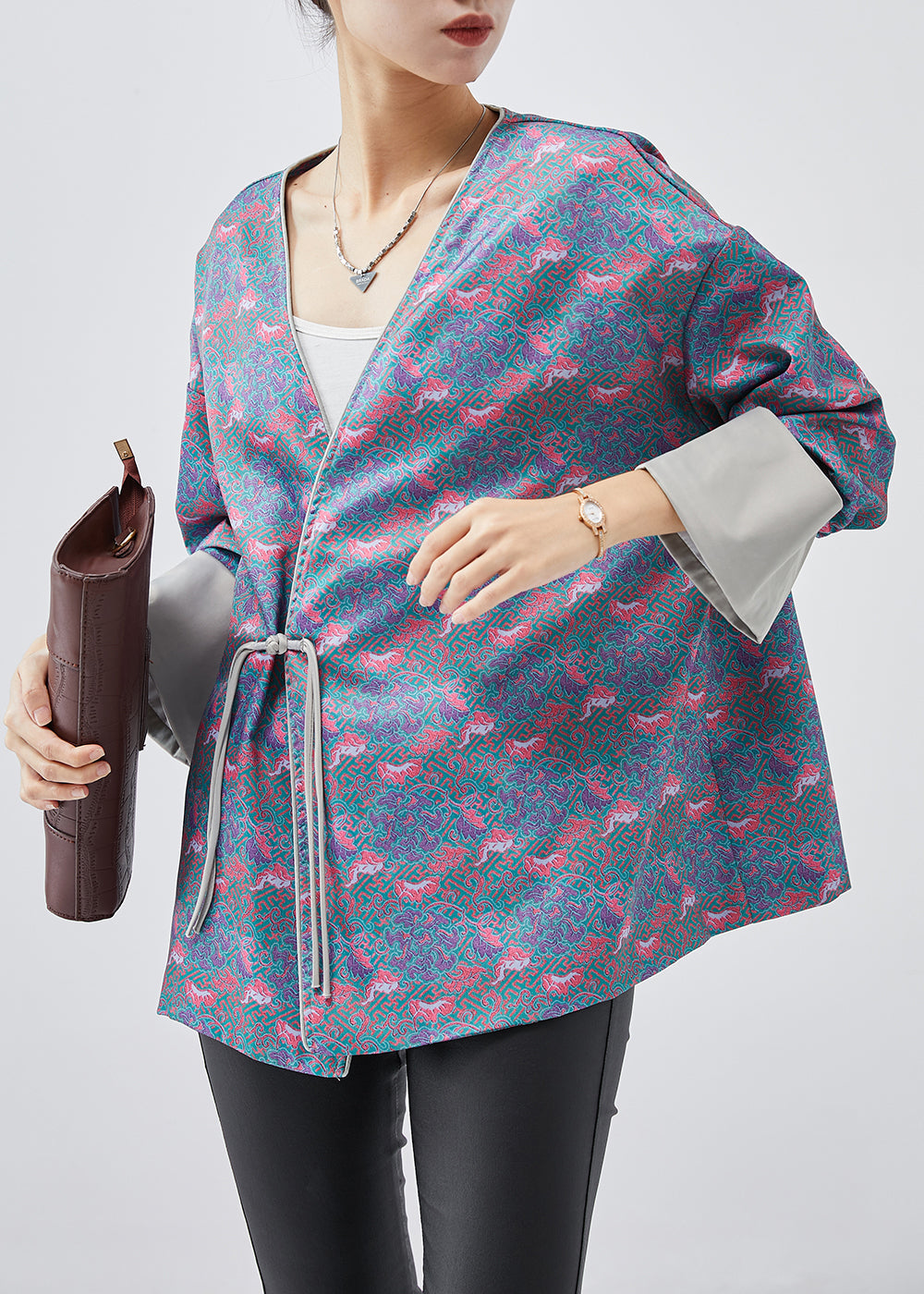 Blue Print Chinese Button Silk Jackets Spring