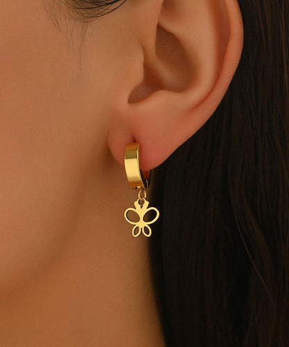 Gold Copper Alloy Butterfly Hollow Out Drop Earrings
