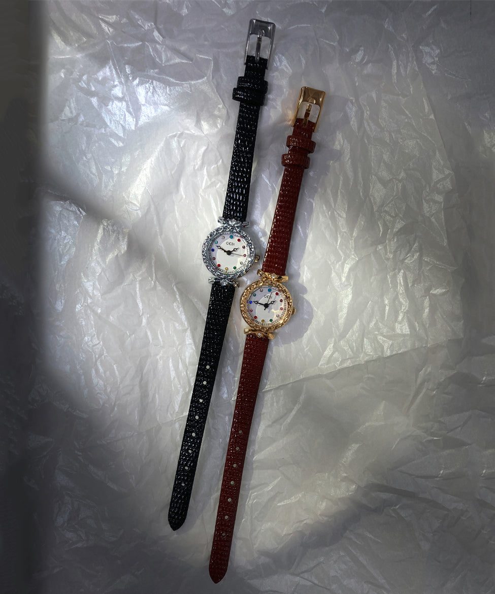 Coffee Leather Alloy Quartz Movement Watches