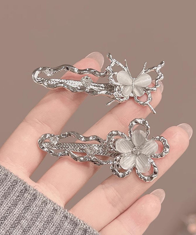 Silk Metal Zircon Hollow Out Butterfly Hairpin Two-piece Set