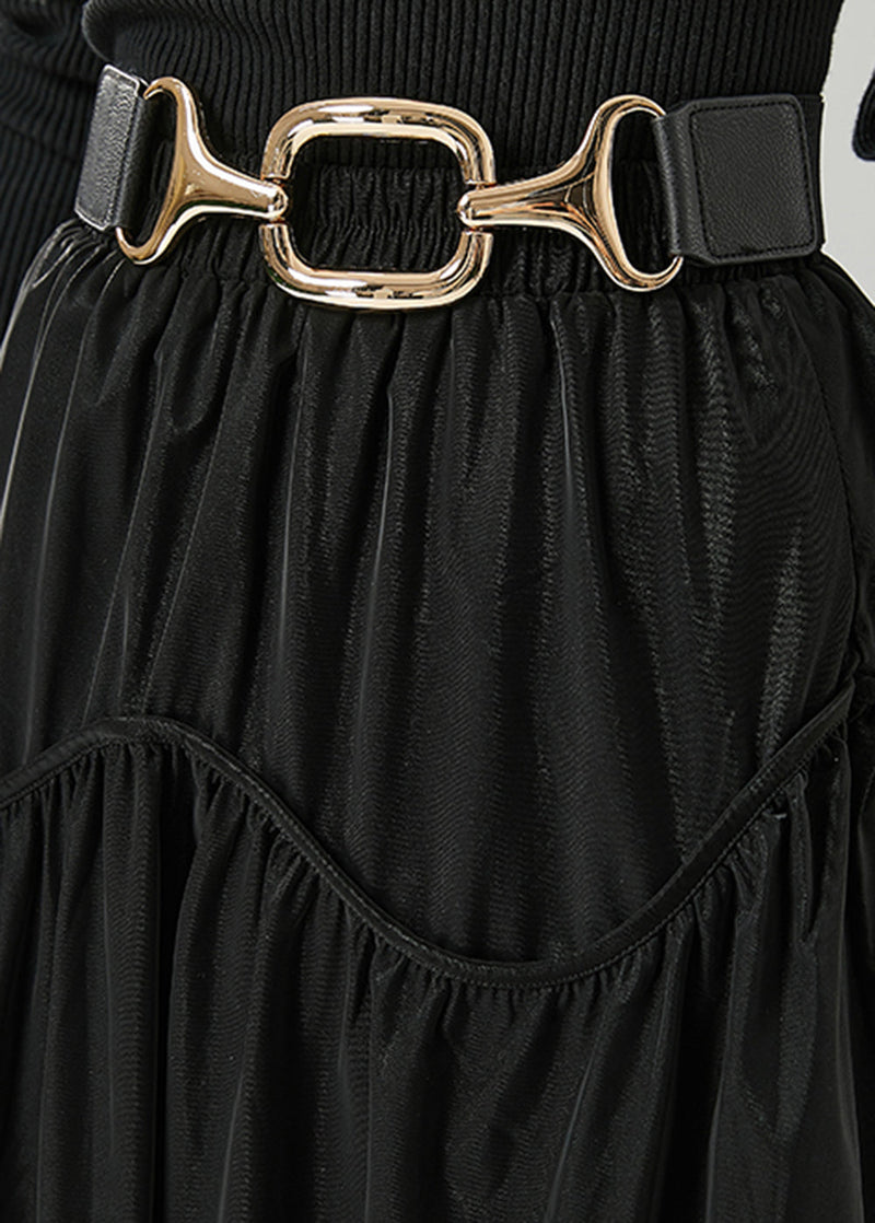 Black Oversized Patchwork Cotton Skirts Fall