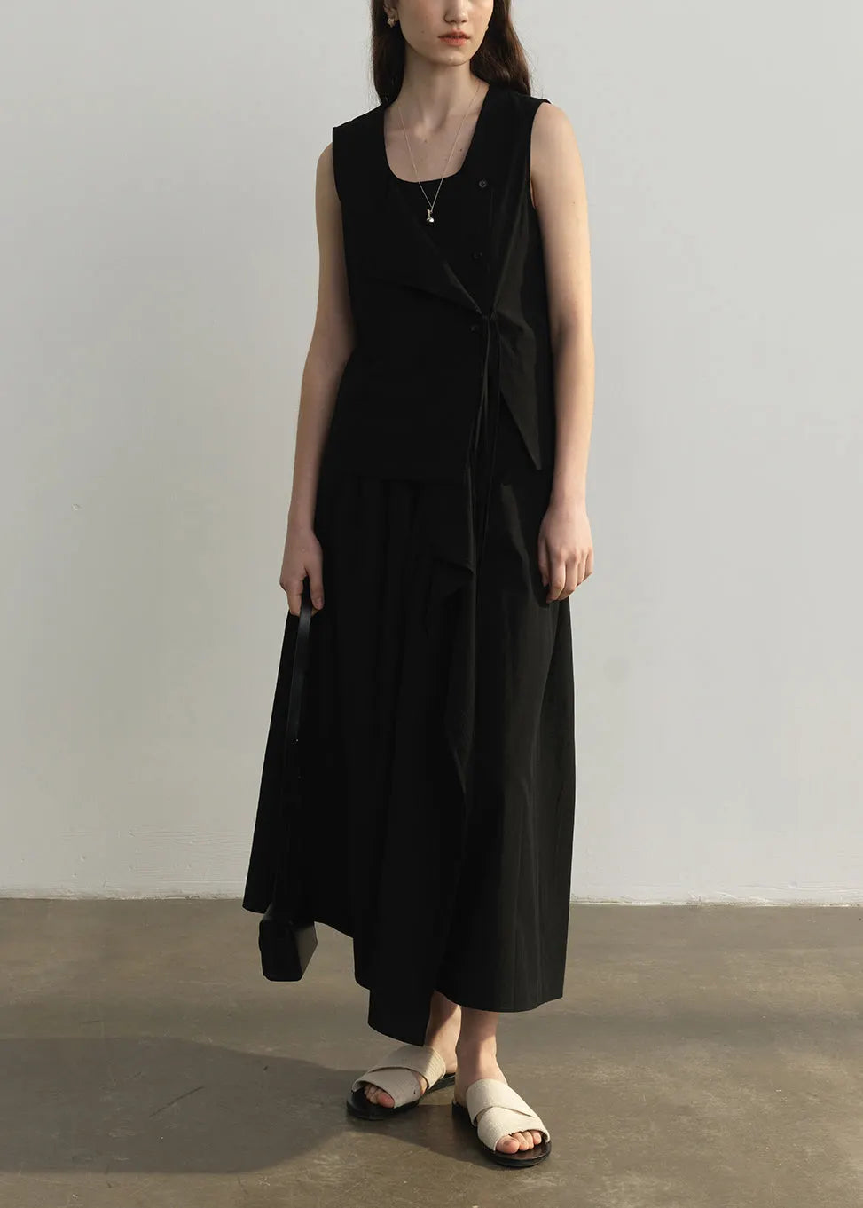 Italian Pink Square Collar Tops and Skirts Cotton Two Pieces Set Sleeveless