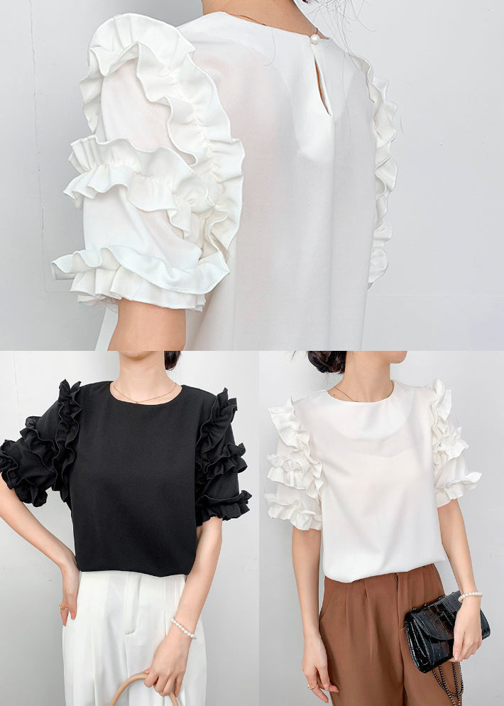 Fine White Ruffled Chiffon Shirt Summer