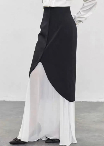 Unique Black High Waist Tulle Patchwork Skirts Summer