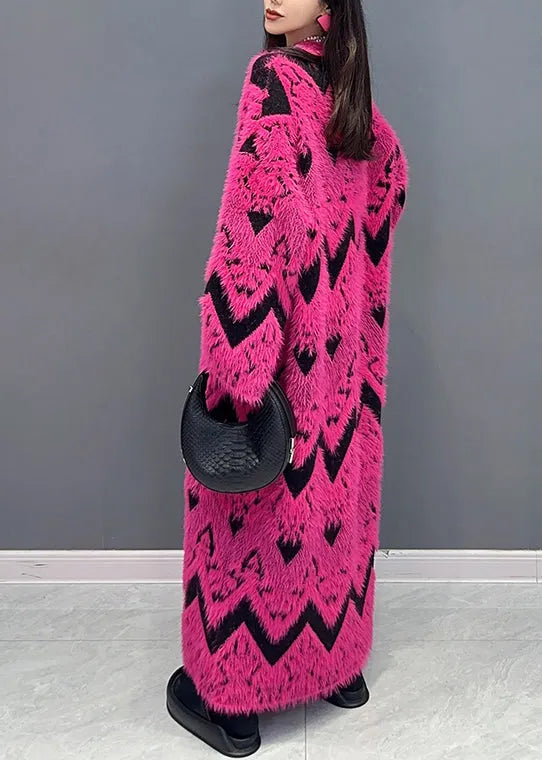Rose O Neck Teddy Patchwork Knit Long Dress Fall
