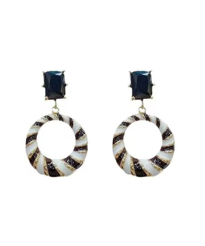 French Black White Stripe Copper Alloy Zircon Drop Earrings